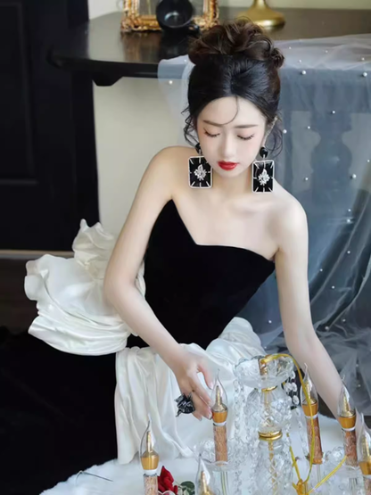 Meerjungfrau trägerloses Partykleid Schwarz Langes Ballkleid P869