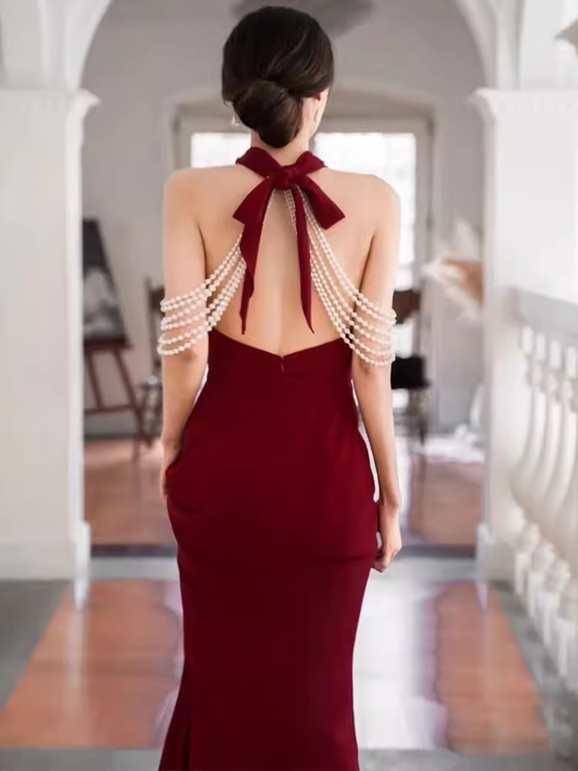 Mermaid Halter Party Dress Red Long Prom Dress P870