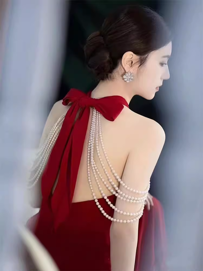 Meerjungfrau Neckholder Partykleid Rot Langes Ballkleid P870