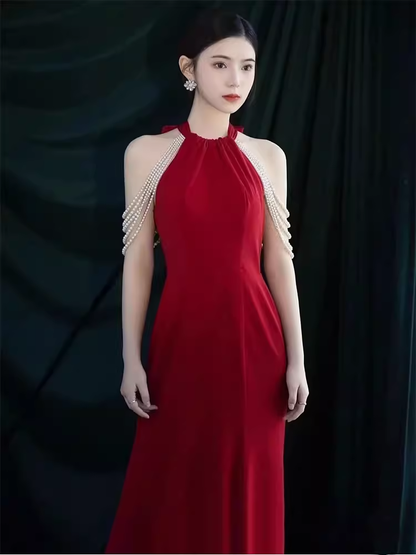 Mermaid Halter Party Dress Red Long Prom Dress P870  PreppyDress