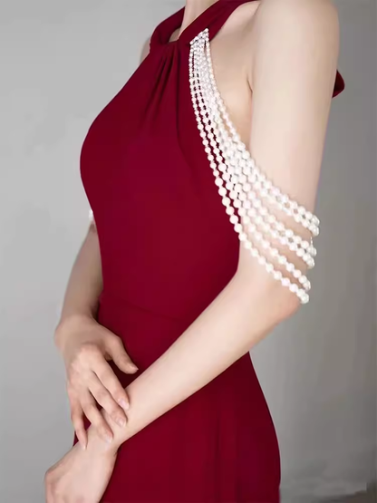 Meerjungfrau Neckholder Partykleid Rot Langes Ballkleid P870