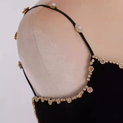 Robe de soirée longue en tulle et champagne avec bretelles P872