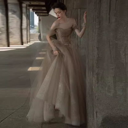 Ball Gown Off The Shoulder Strapless Party Dress Long Tulle Prom Dress P874