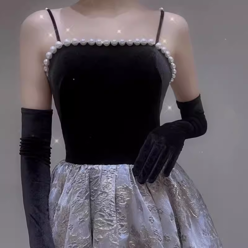 A line Straps Velvet Black Party Dress Long Prom Dress P877