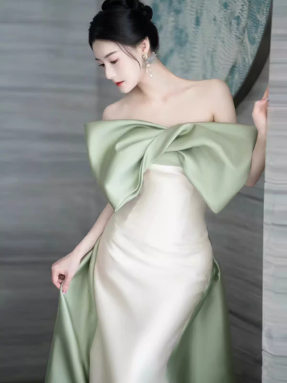 Mermaid Strapless Satin Party Dress Long Prom Dress P880
