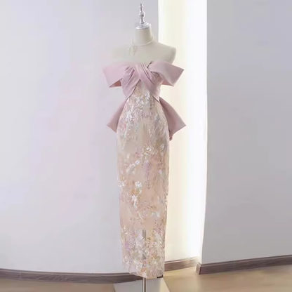 Robes de soirée sans bretelles trapèze vintage Robes de bal roses P945