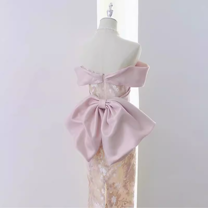 Robes de soirée sans bretelles trapèze vintage Robes de bal roses P945