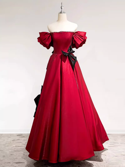 Prinzessin A-Linie schulterfreie Partykleider Rote Ballkleider P947