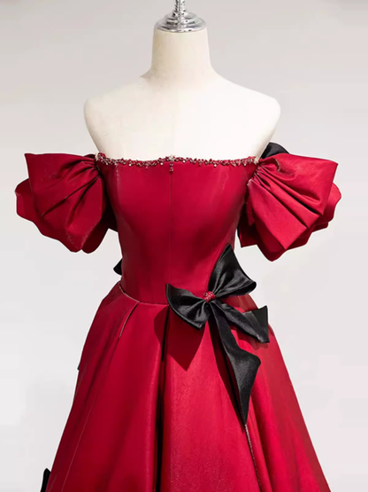 Prinzessin A-Linie schulterfreie Partykleider Rote Ballkleider P947