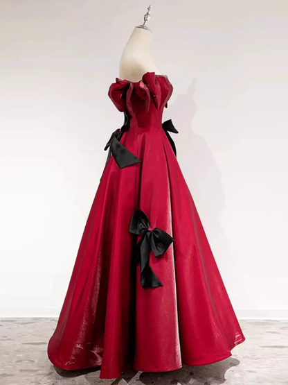 Prinzessin A-Linie schulterfreie Partykleider Rote Ballkleider P947