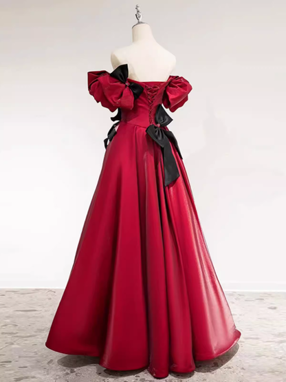 Prinzessin A-Linie schulterfreie Partykleider Rote Ballkleider P947