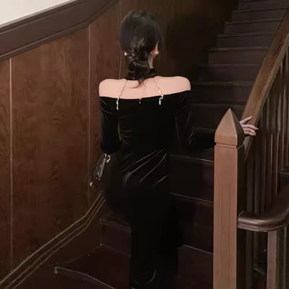 Meerjungfrau-Halter Schwarzes Geburtstags-Kleid Samt 21. Geburtstags-Outfits P950