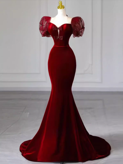 Sexy Meerjungfrau Samt Partykleider Rote Ballkleider P952