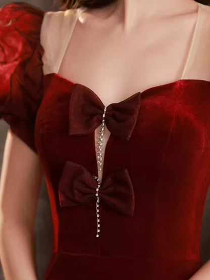 Sexy Meerjungfrau Samt Partykleider Rote Ballkleider P952