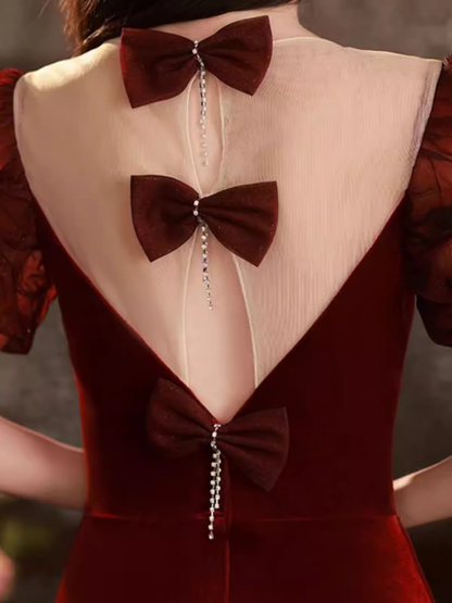 Sexy Meerjungfrau Samt Partykleider Rote Ballkleider P952