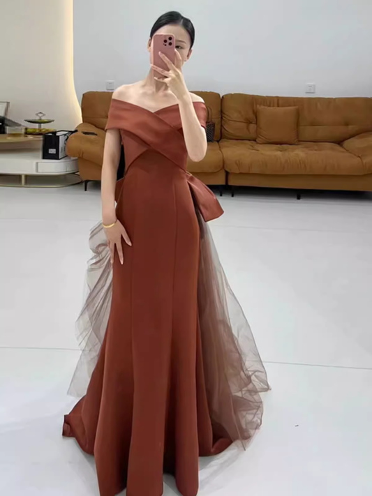 Simple Mermaid Long Brown Prom Dresses Long Prom Gown P953