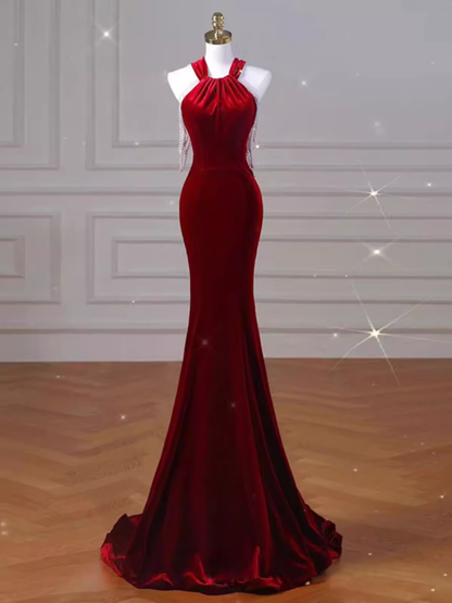 Sexy Meerjungfrau Samt Partykleider Rote Ballkleider P954