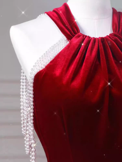 Sexy Meerjungfrau Samt Partykleider Rote Ballkleider P954