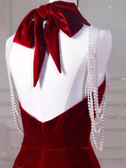 Sexy Meerjungfrau Samt Partykleider Rote Ballkleider P954
