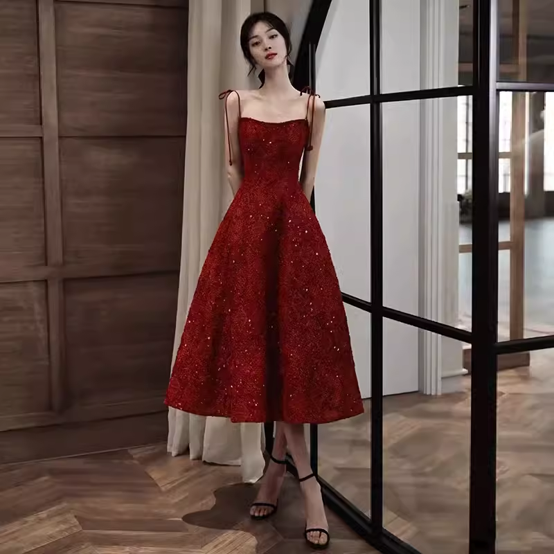 Elegant Spaghetti Straps Vintage Lace Red Dress Women Birthday Outfits P1005 - Same as Picture / US2 Elegant Spaghetti Straps Vintage Lace Red Dress Women Birthday Outfits P1005 - Same as Picture / US2
