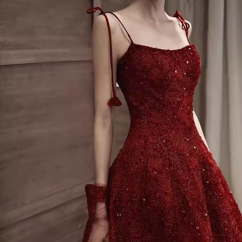 Elegant Spaghetti Straps Vintage Lace Red Dress Women Birthday Outfits P1005 - Same as Picture / US2 Elegant Spaghetti Straps Vintage Lace Red Dress Women Birthday Outfits P1005 - Same as Picture / US2