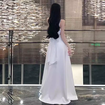 Prinzessin A-Linie Spaghettiträger Weißes langes Ballkleid P1008