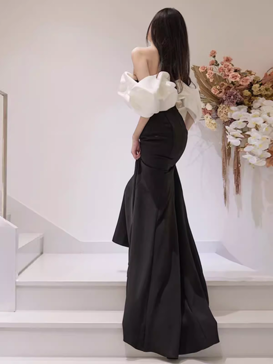 Mermaid Off The Shoulder Black Satin Long Prom Dresses P1011