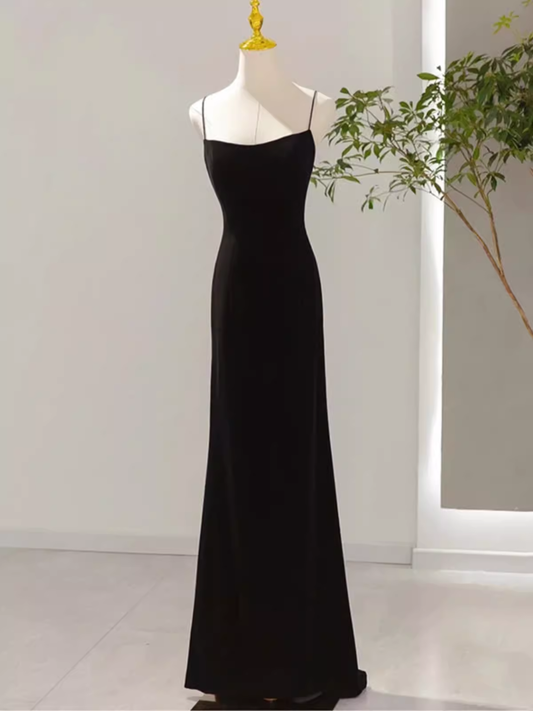 Mermaid Straps Black Velvet Long Prom Dresses P1013
