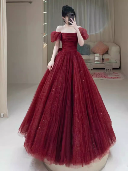 Prinzessin Tüll Burgund Lange Ballkleider P1014