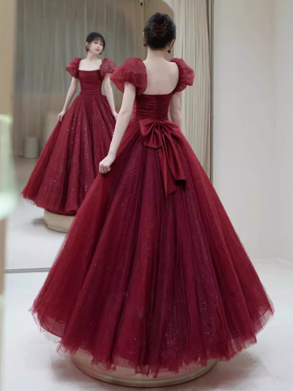 Prinzessin Tüll Burgund Lange Ballkleider P1014
