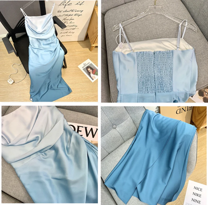 Elegantes, figurbetontes Etuikleid mit Trägern, blau, Ballkleid, Abendkleid P1109