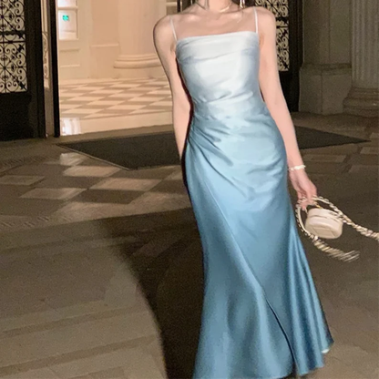 Elegantes, figurbetontes Etuikleid mit Trägern, blau, Ballkleid, Abendkleid P1109