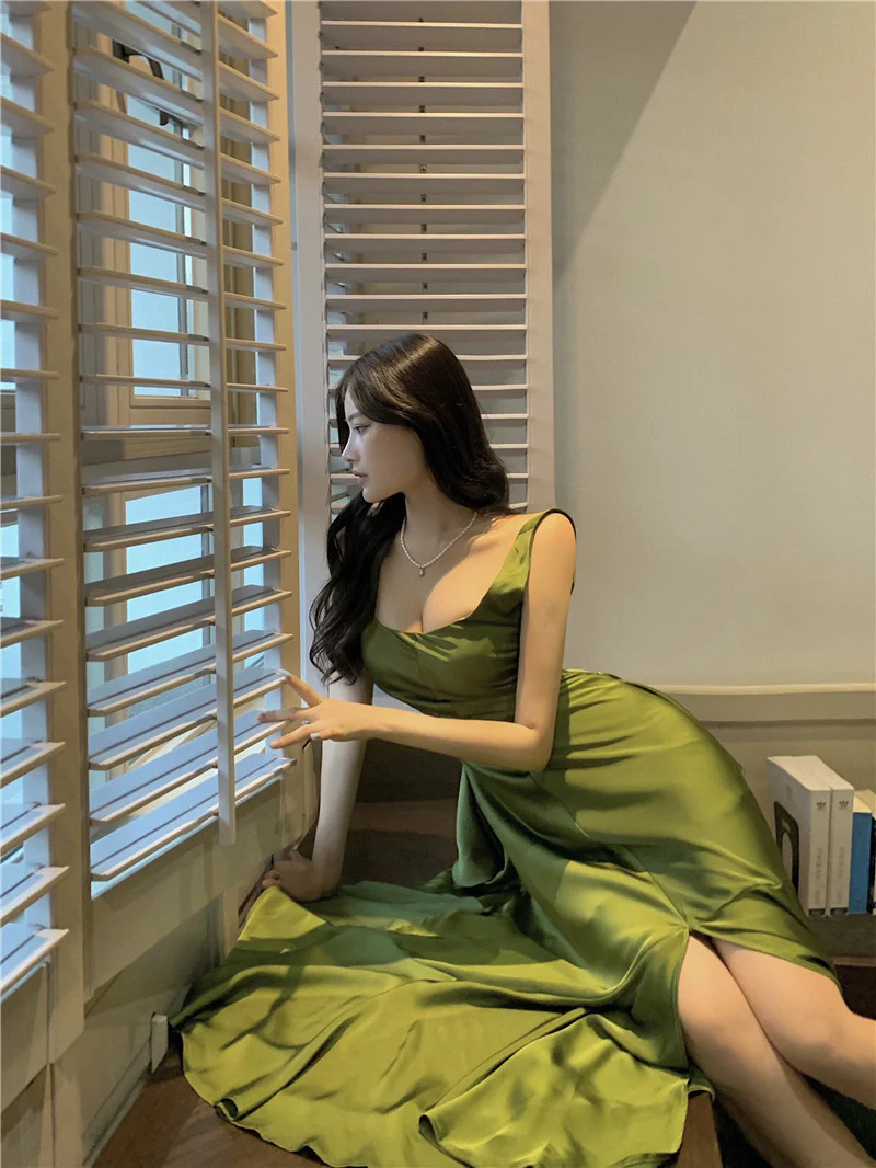Women's Suspender Dress Satin Long Prom Dresses Formal Dress P1104 PreppyDress Women's Suspender Dress Satin Long Prom Dresses Formal Dress P1104 PreppyDress