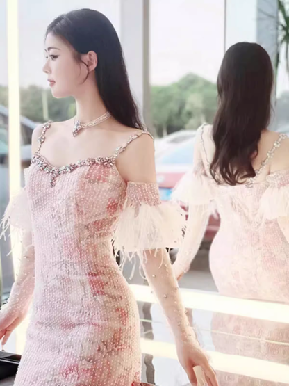 Sexy Mermaid Pink Sequin Prom Dresses P1016