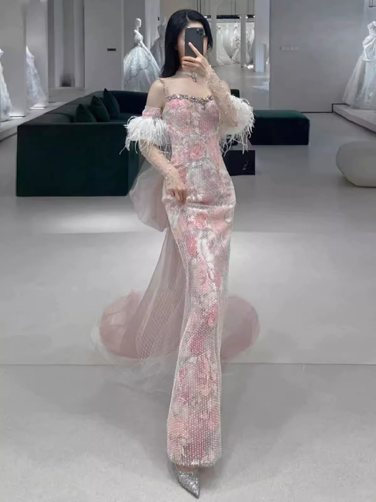 Sexy Meerjungfrau Rosa Pailletten Ballkleider P1016