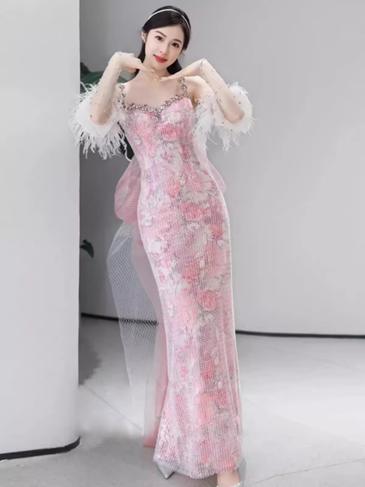 Sexy Meerjungfrau Rosa Pailletten Ballkleider P1016