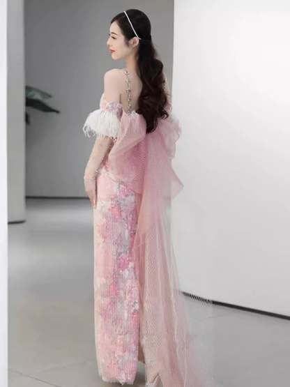 Sexy Mermaid Pink Sequin Prom Dresses P1016