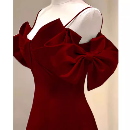 Einfaches A-Linien Träger Rotes Satin Langes Ballkleid P1017