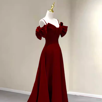 Einfaches A-Linien Träger Rotes Satin Langes Ballkleid P1017