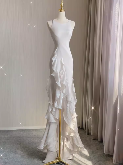 Vintage High Low White Chiffon Wedding Dresses P1018 PreppyDress Vintage High Low White Chiffon Wedding Dresses P1018 PreppyDress