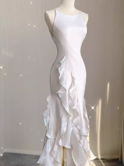 high low white dresses Vintage High Low White Chiffon Wedding Dresses P1018 – PreppyDress