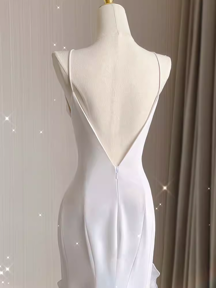 Vintage High Low White Chiffon Wedding Dresses P1018