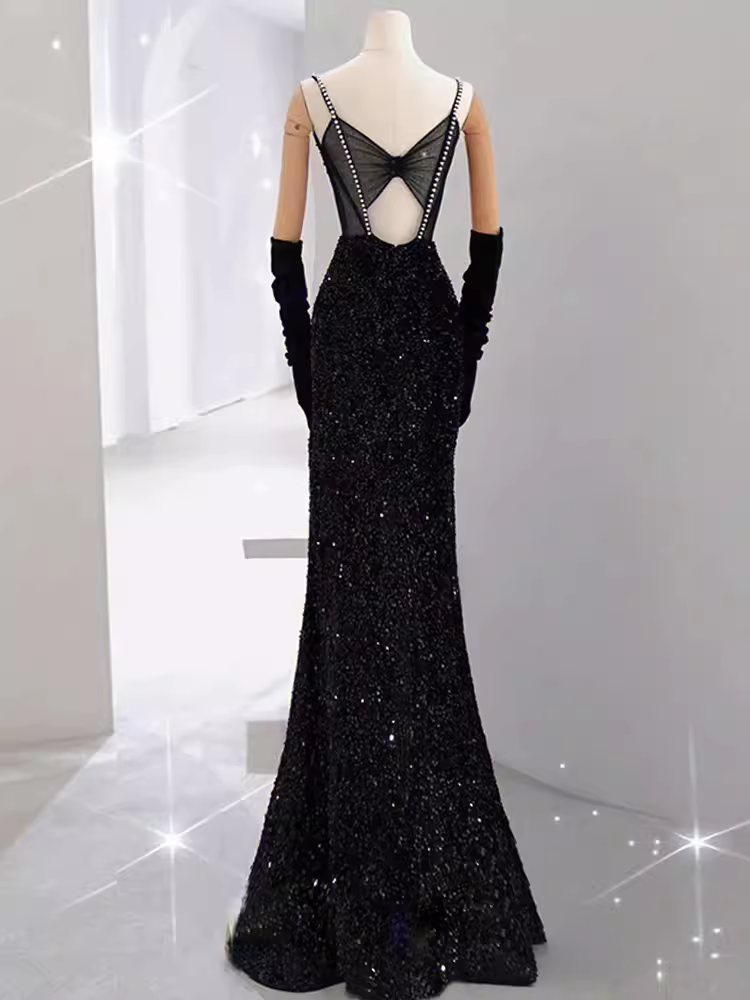 Mermaid Long Prom Dress New Sequin Sexy Black Slit Evening Dress P917