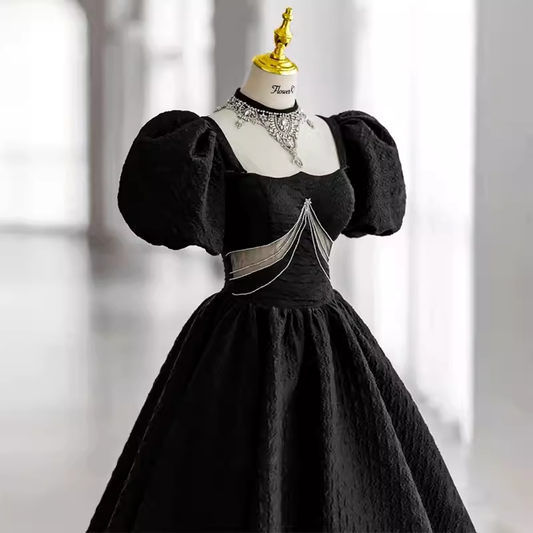 Princess Ball Gown Black Lace Long Prom Dress P1055
