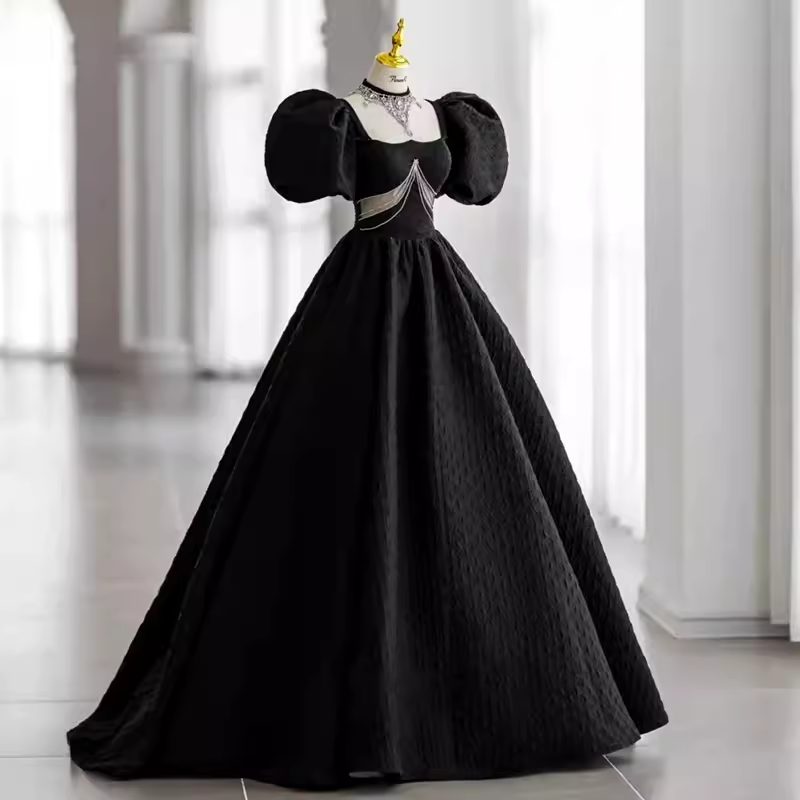 Princess Ball Gown Black Lace Long Prom Dress P1055
