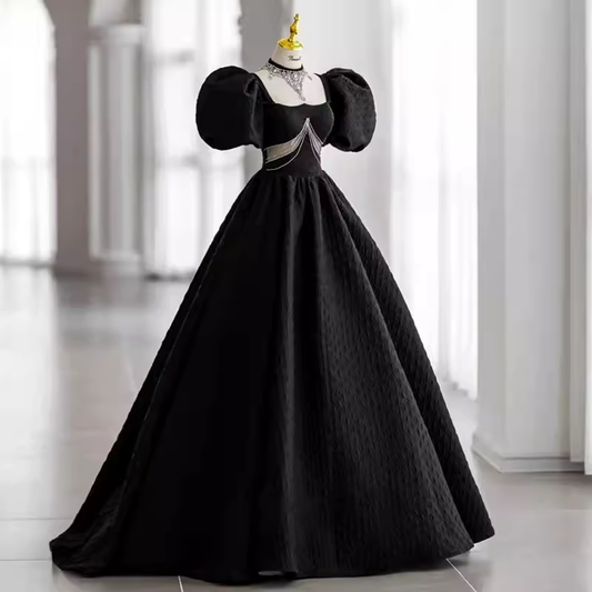 Princess Ball Gown Black Lace Long Prom Dress P1055