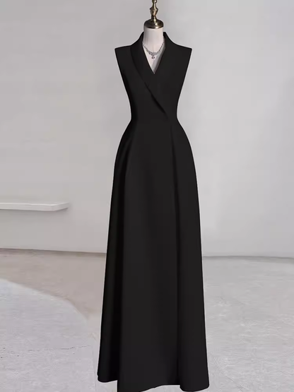 Sexy A-Linien Ballkleider aus schwarzem Satin Lange Abendkleider P1057