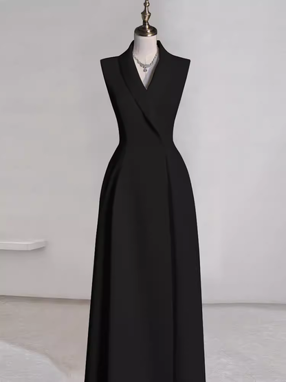 Sexy A-Linien Ballkleider aus schwarzem Satin Lange Abendkleider P1057