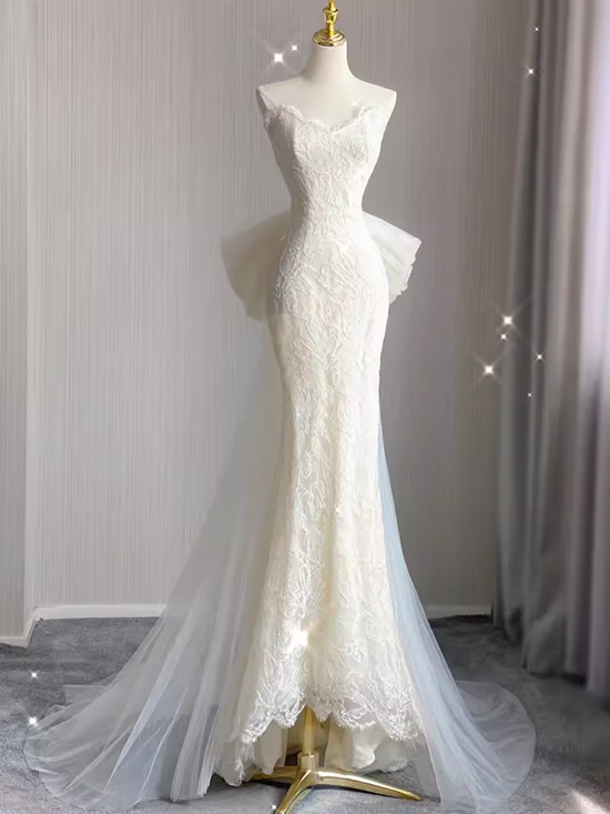 Beautiful Mermaid White Lace Long Wedding Dresses P1059 – PreppyDress