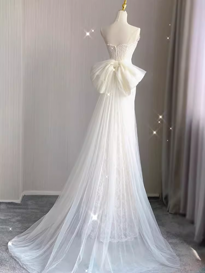Belles robes de mariée longues sirène en dentelle blanche P1059